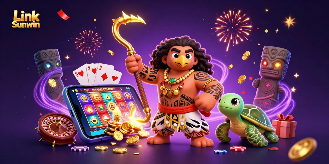 Experience exhilarating gaming action with Link Sunwin's vibrant 3D illustration featuring classic casino elements.