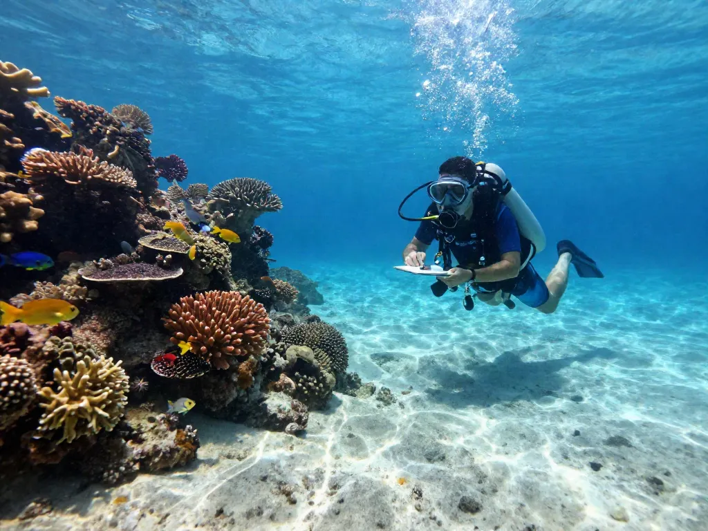 Taucher beim Erkunden von Korallenriffen in der Karibik mit Deep Dive Mexico.
