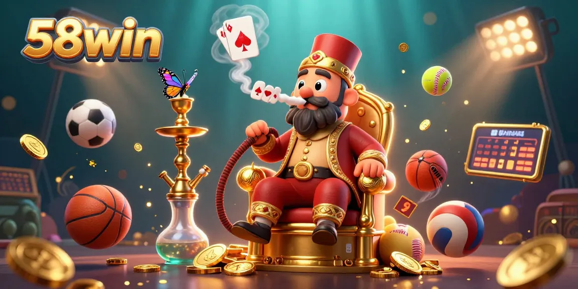 Experience the thrill of gaming with 58win through a vibrant 3D casino illustration filled with action.