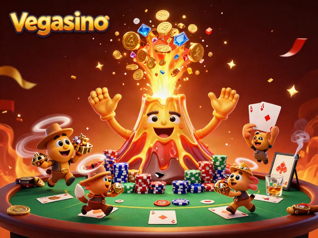 Experience thrilling wins at vegasino with a dynamic scene of a treasure-filled eruption.
