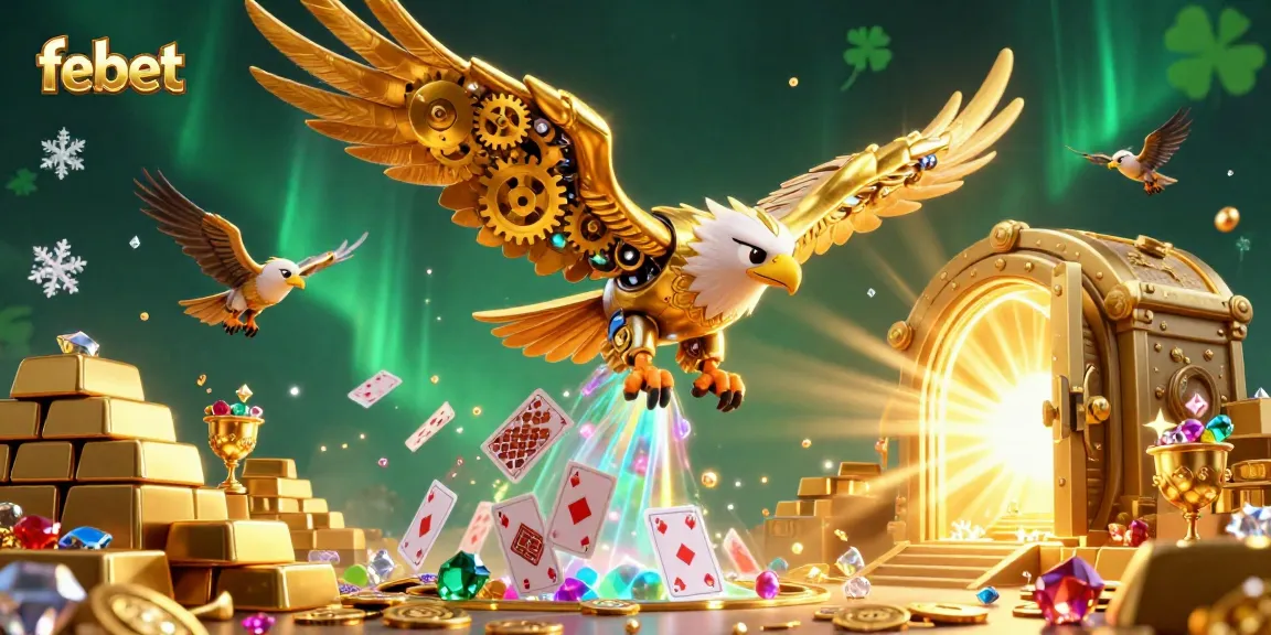 Engage with febet as you dive into a vibrant world of gold and holographic play in this casino-themed illustration.